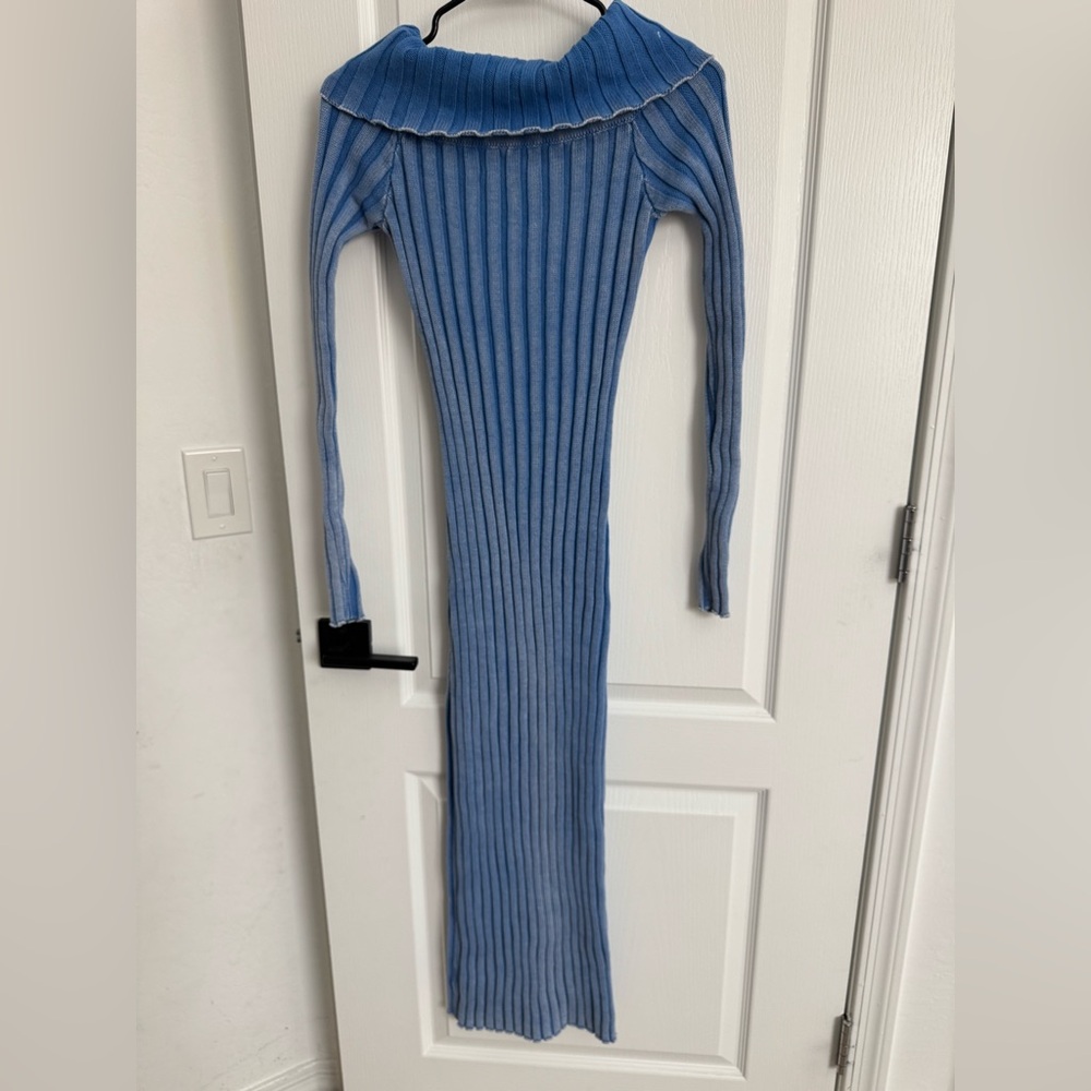 Princess Polly Mariska Long Sleeve Rib Maxi Dress Blue